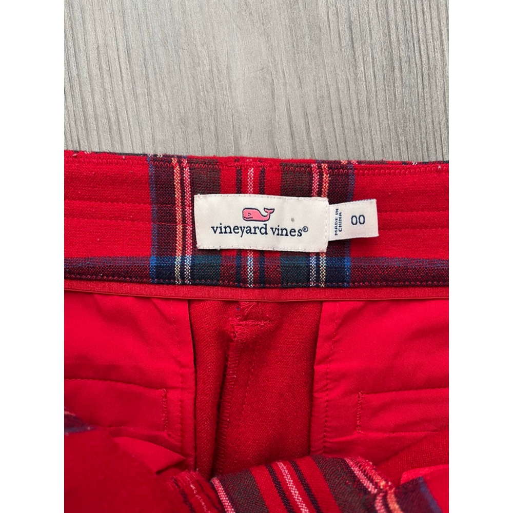 Vineyard Vines Red Plaid Cropped Ankle Pants Size 00 - Picture 3 of 3